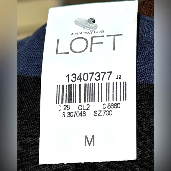 NWT LOFT sM top-💯cotton-zip back-blk/blue stripes w/blk lace accent - Picture 5 of 6